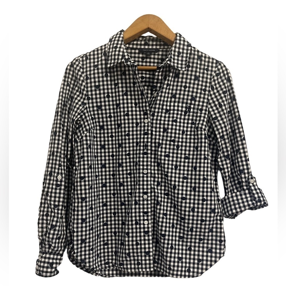Tommy Hilfiger Navy and White Checkered Button up shirt size S